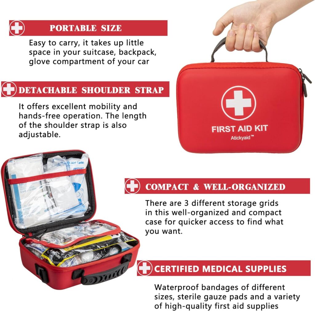 First Aid Kit 340 Piece, Premium Waterproof Hard Shell Medical Kit for Car, Home, Office, Travel, Camping, Sports, Outdoor, School - Emergency First Aid Supplies and Survival Kit