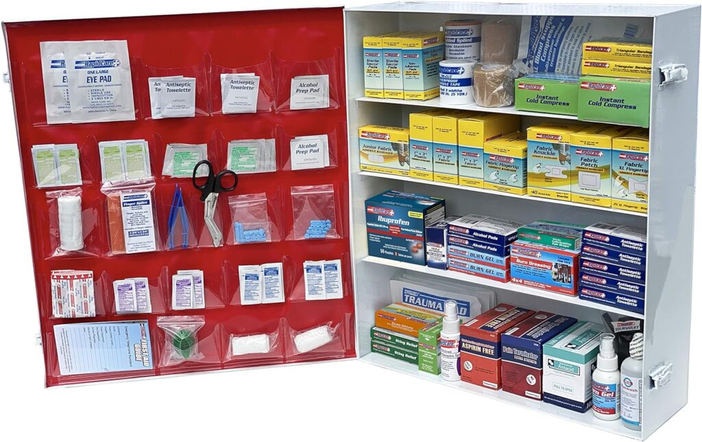 Rapid Care First Aid 865-15-1F 4 Shelf All Purpose Extra Wide First Aid Cabinet / Trauma Center, ANSI 2015 Class B+, Wall Mountable, 1,063 Pieces