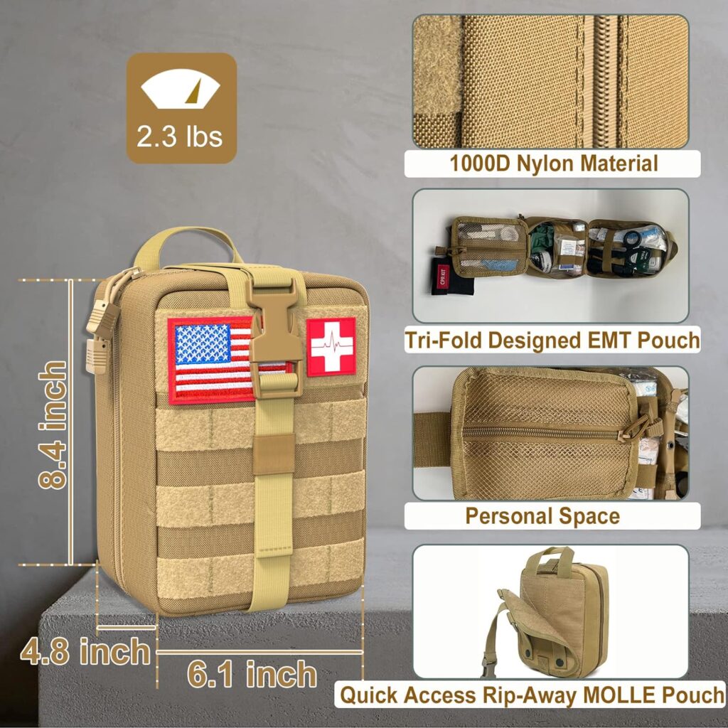 Emergency First Aid Kit with Chest Seals, Naso Tube and Splint - Military Combat Tactical Trauma Kits for Everyday First Aid, Critical Wound, Severe Bleeding Control