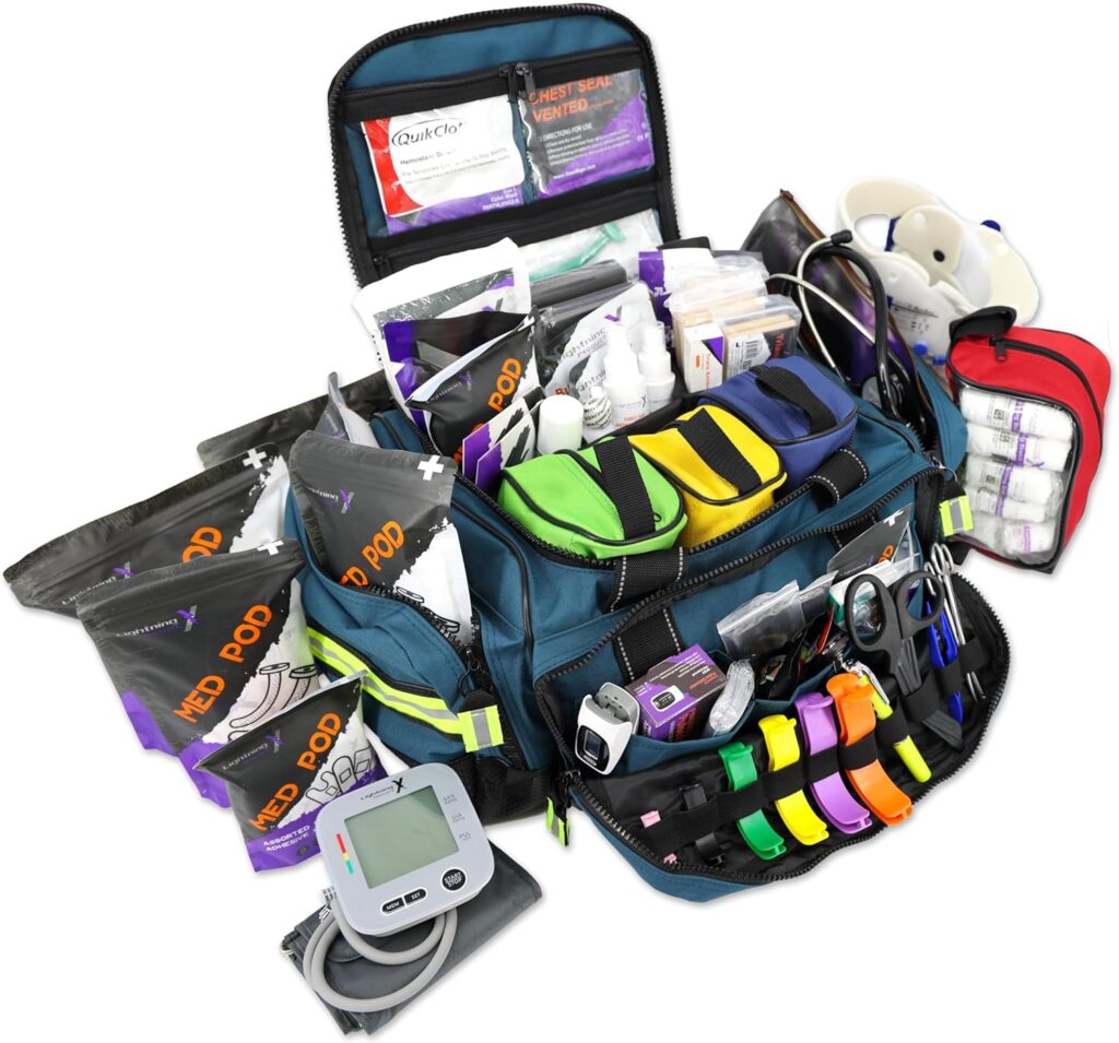 Lightning X Premium Pre-Filled Modular EMS/EMT Trauma Medical Bag | Fully Stocked First Responder Kit - RED