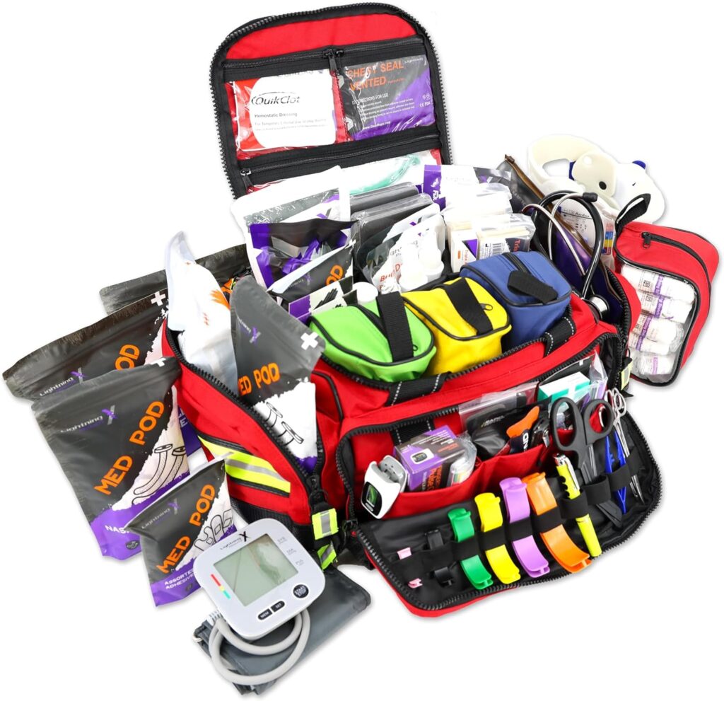 Lightning X Premium Pre-Filled Modular EMS/EMT Trauma Medical Bag | Fully Stocked First Responder Kit - RED