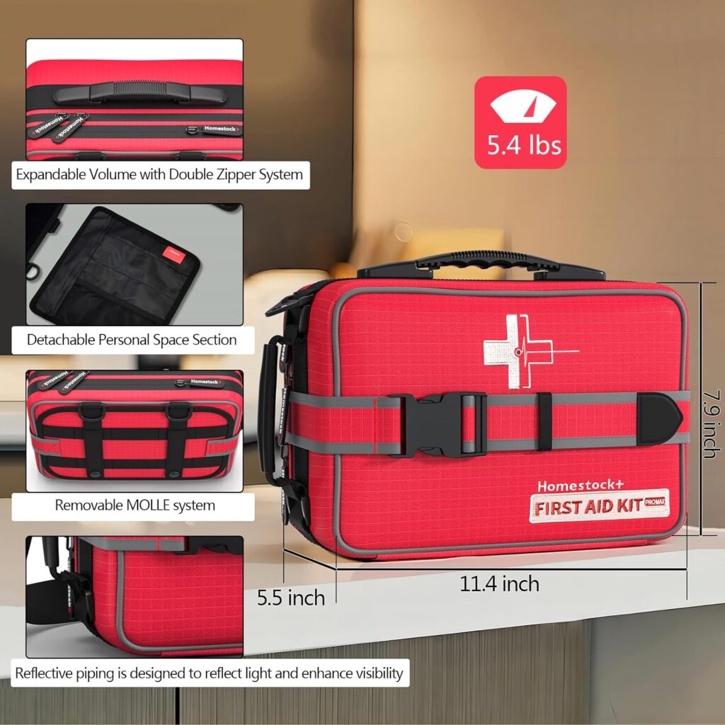 【New Upgrade】 Advanced Comprehensive First Aid Kit with Well Organized Labelled Compartments Removable MOLLE System First Aid Trauma Kits for Car, Home,Camping, Office, College Dorm Student and etc.