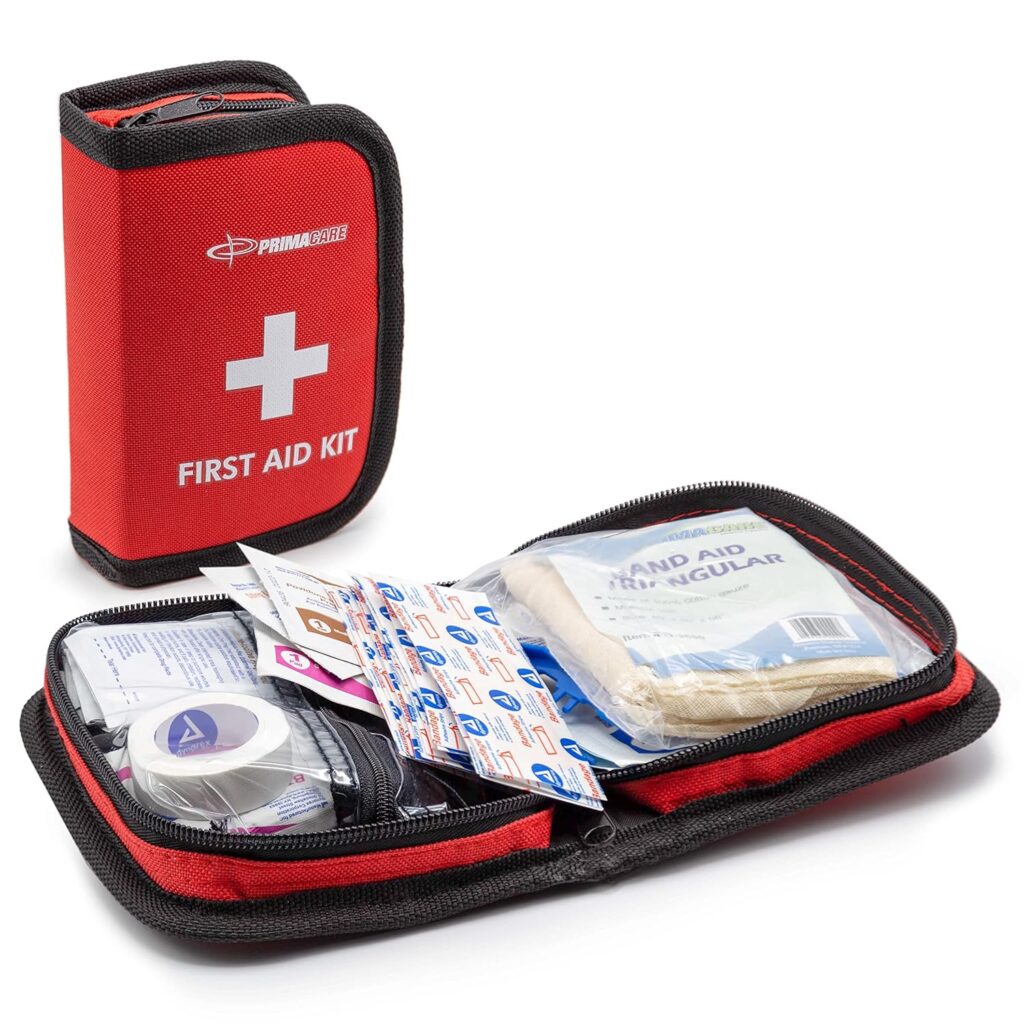 Primacare KB-7411 45 Piece Personal First Aid Kit, 6x4x1, with Emergency Medical Supplies, Pocket Size Essential Travel Bag, Med Kits, Red