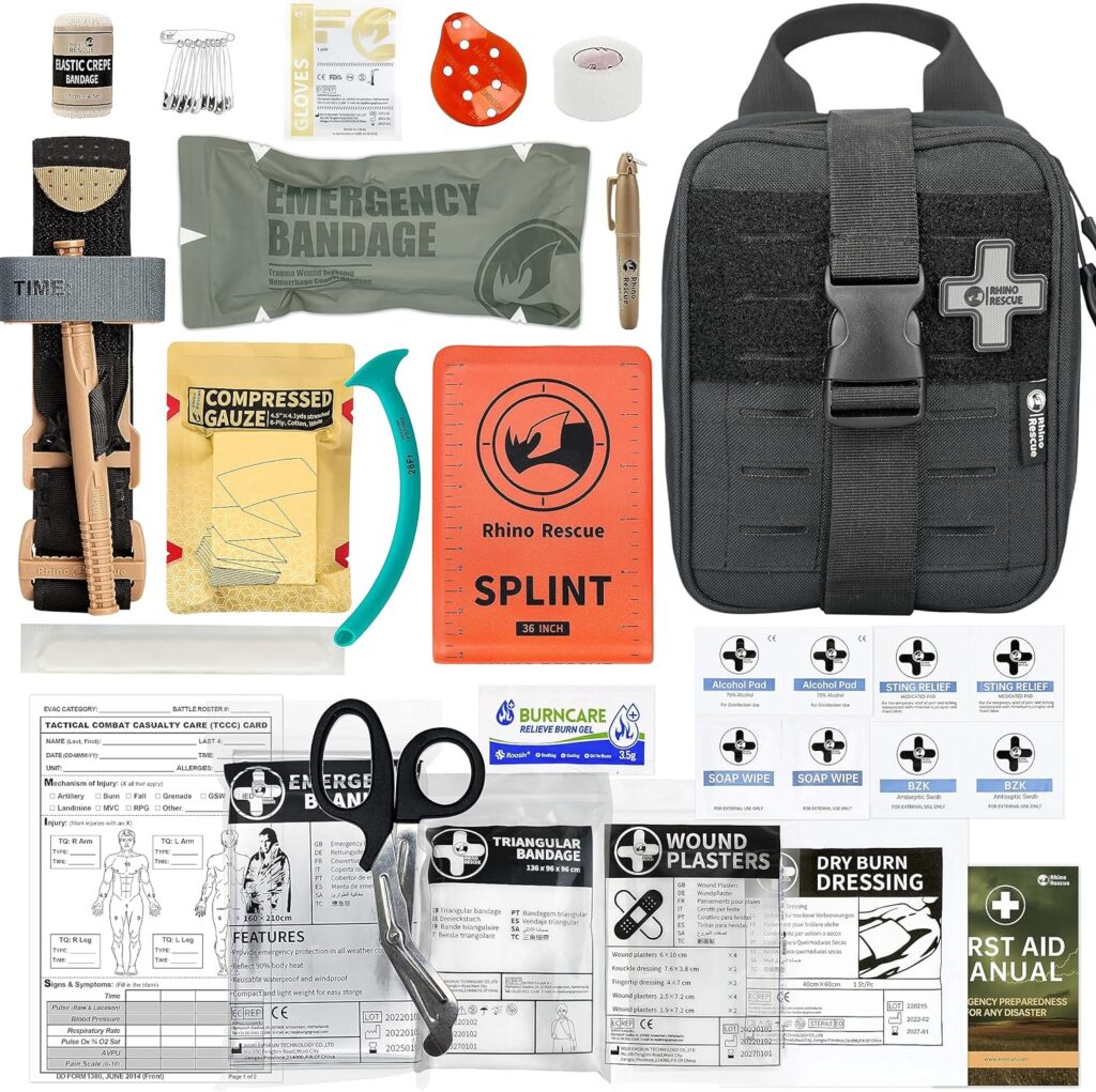 RHINO RESCUE IFAK Trauma First Aid Kit Molle Medical Pouch for Car Home Travel Hiking (Black)