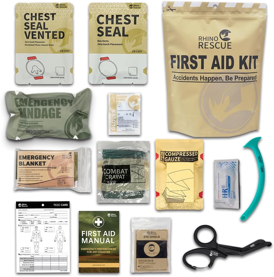 RHINO RESCUE Tactical Trauma Kit Emergency First Aid Stop The Bleed IFAK Refill Supplies Combat Wound Care Dressing Pack 11pcs