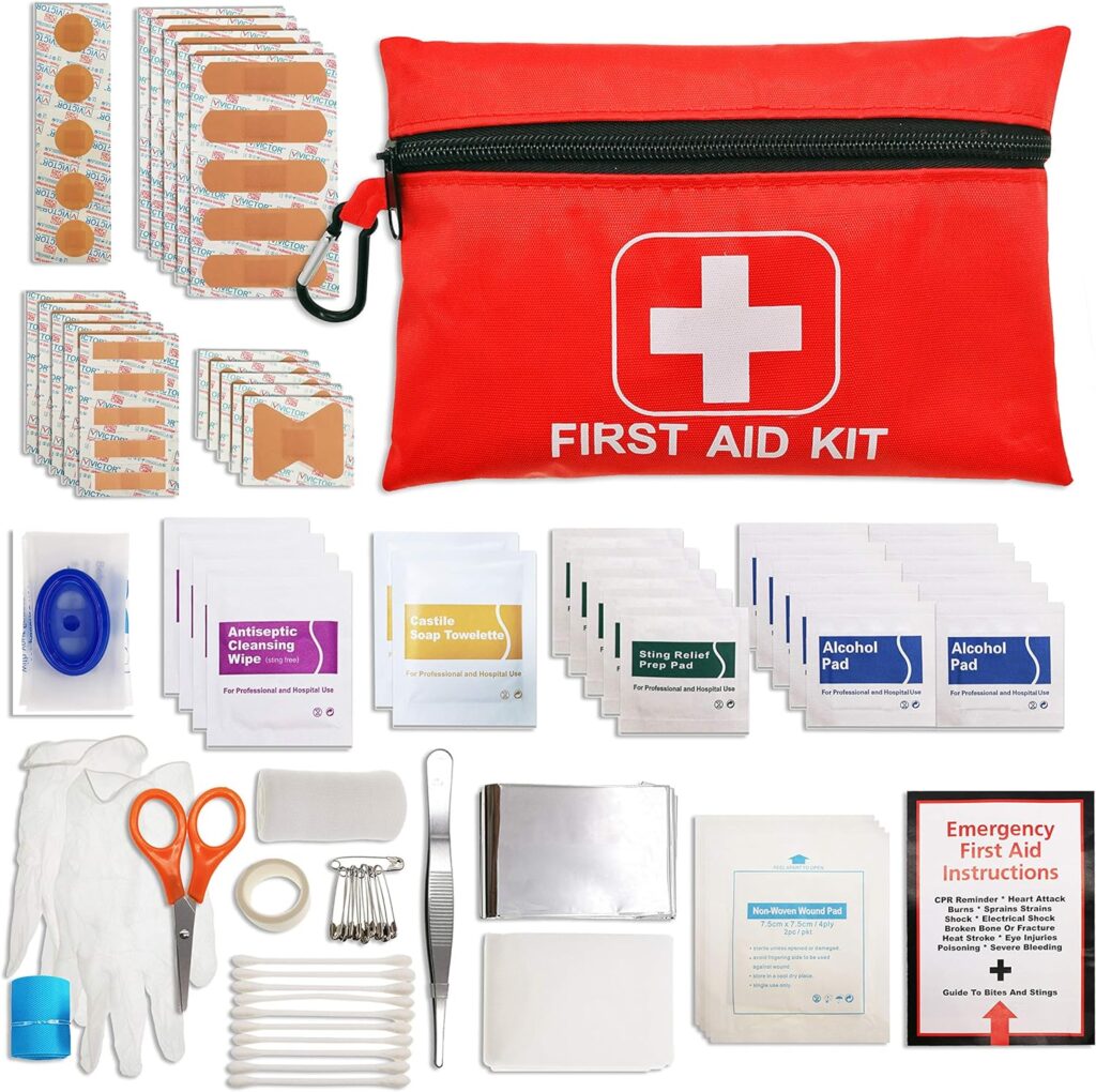 Small First Aid Kit - 105 Pieces Emergency Survival Supplies Aid Kits for Car, Home, School, Office, Sports, Traveling, Hiking, Camping, Exploring, Hunting