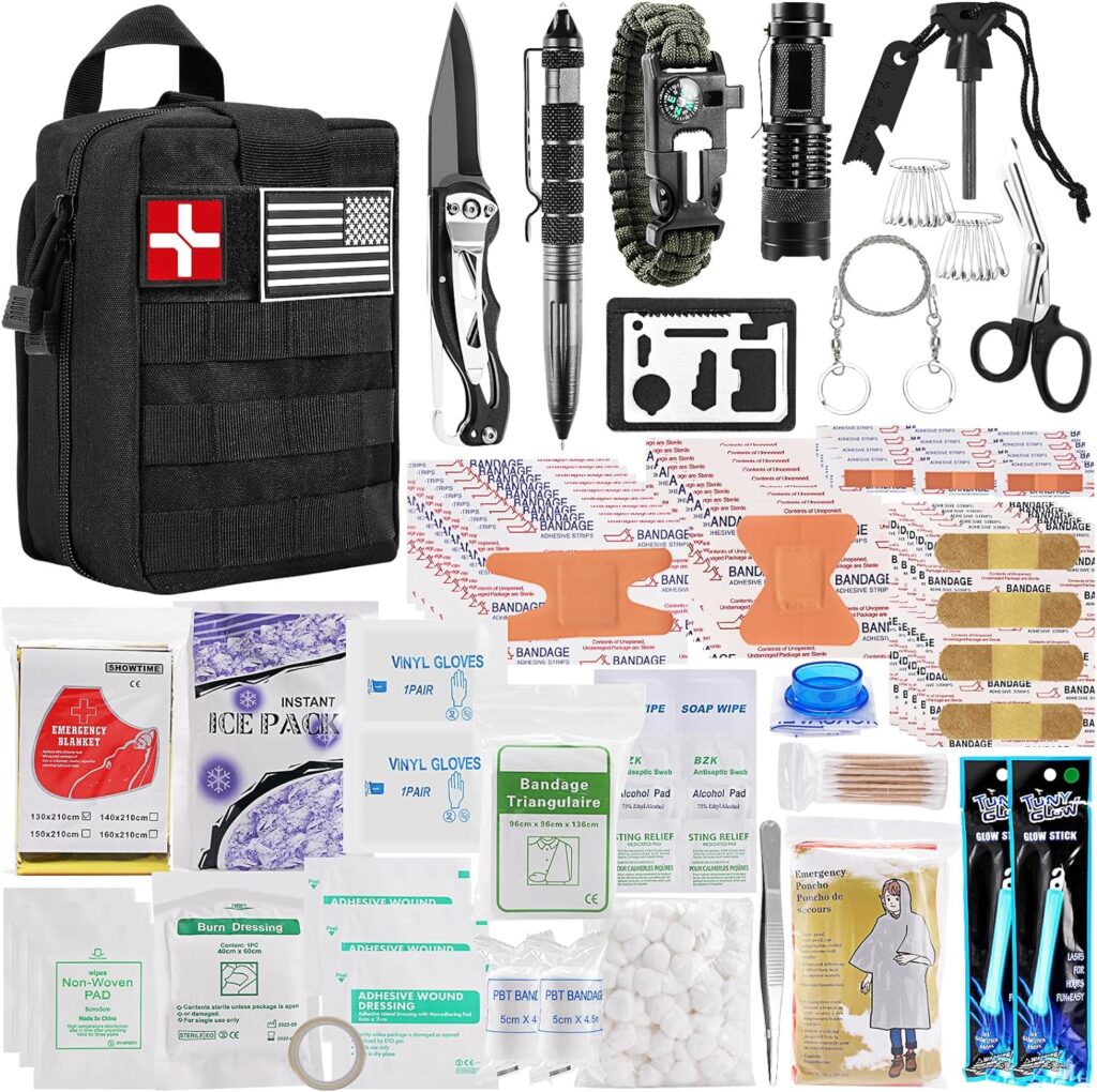 Survival First Aid Kit, Molle Medical Pouch 282PCS Outdoor Emergency Survival Gear and Equipment for Hiking Camping Hunting Car Boat Home Travel and Adventures, for Him Men