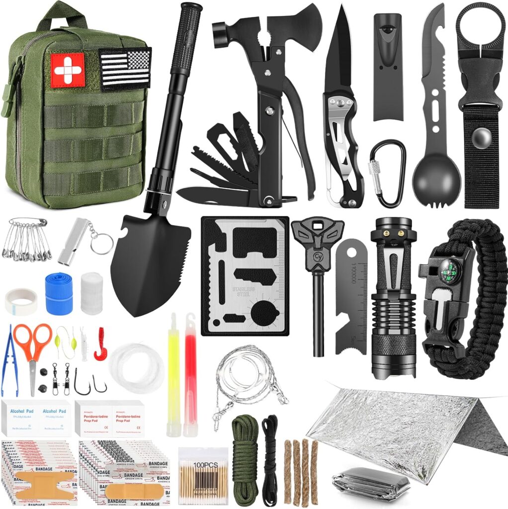 Survival Kits, 149Pcs Survival Gear First Aid Kit IFAK with Molle System Essential Camping Gear Emergency Medical Supplies for Car Fishing Hunting Outdoor Adventure