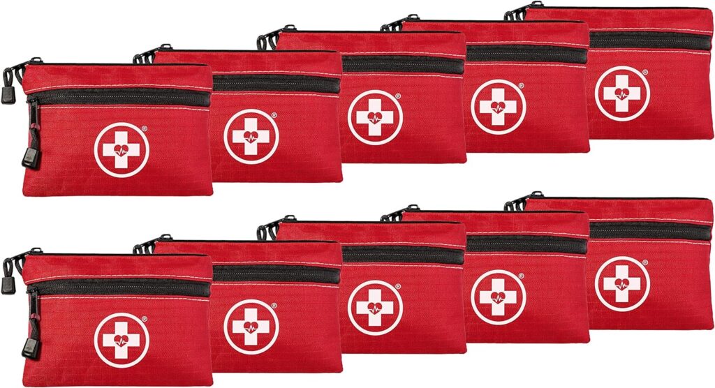 Swiss Safe Survival First Aid Kit Pocket Sized Poich, Lightweight  Compact with Dual Zippers, 64 Piece x 10 Pack